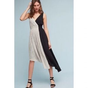 ANTHROPOLOGIE Maeve Elisabel Half Black Cream Asymmetrical Textured Dress XS